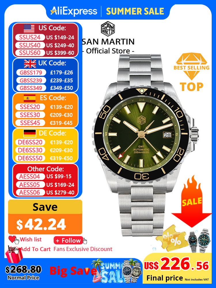 Luxury Watch La - San Martin 39mm Diver GMT Watch