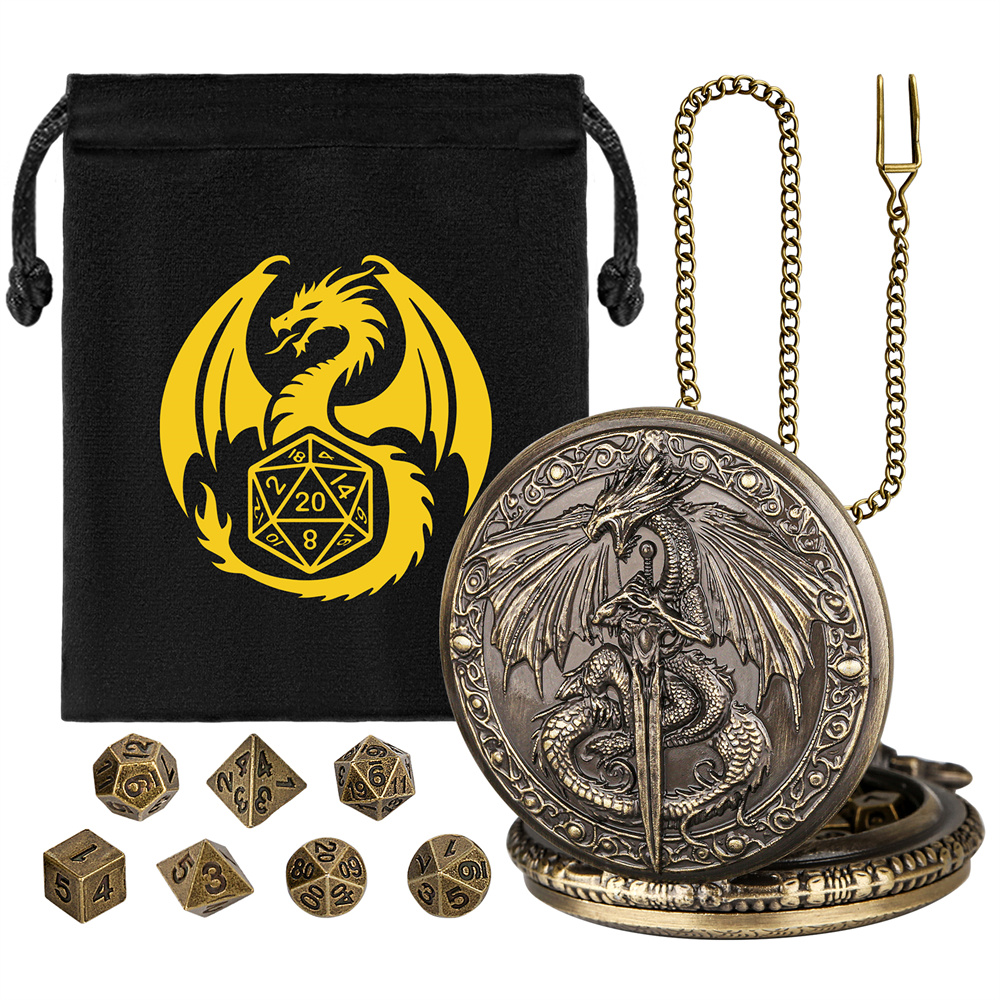 Bronze Case Watch - Bronze/Grey Black Sword Dragon Pocket Watch