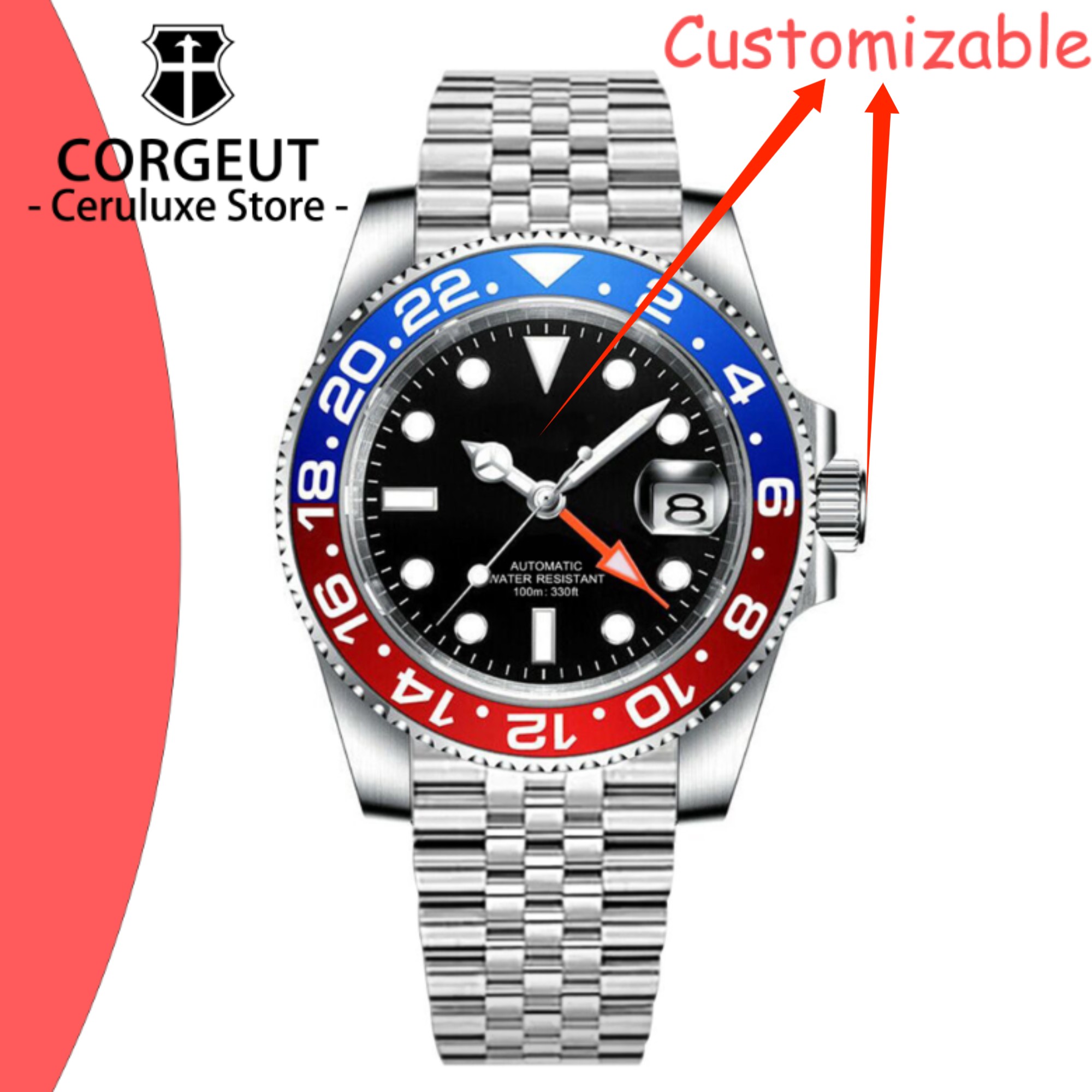 CUSTOM Logo 40mm 515 GMT Quart - مراجعة Luxury Watch Brands Logo وسعره