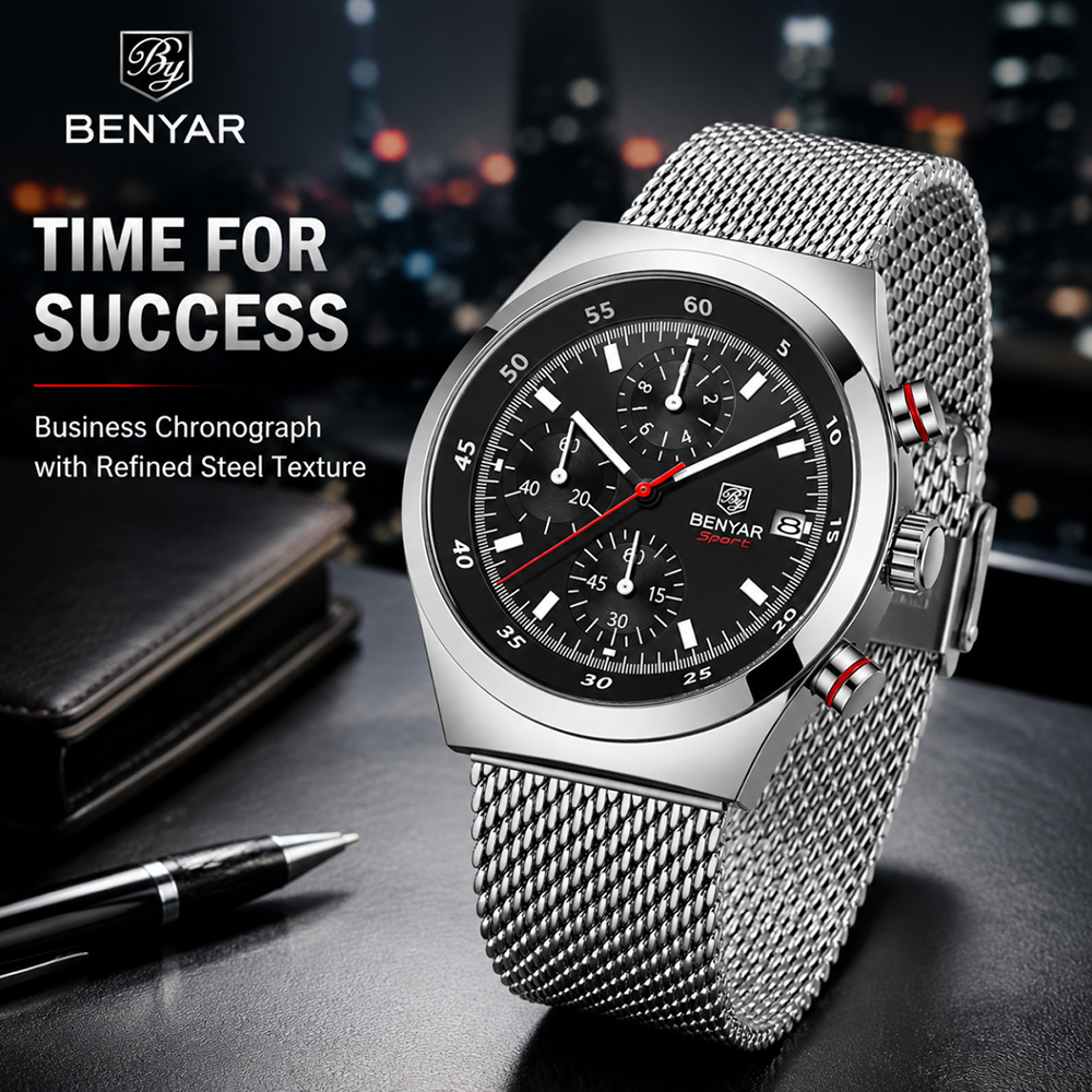 BENYAR Top Luxury Brand Men's  - مراجعة Luxury Watch With Bracelet وسعره