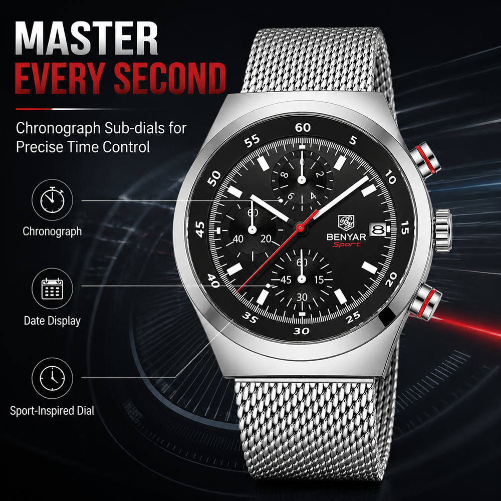 BENYAR Top Luxury Brand Men's  - مراجعة Luxury Watch With Bracelet وسعره